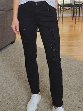 Frame sz 31 black denim distressed skinny jeans 31 x 29